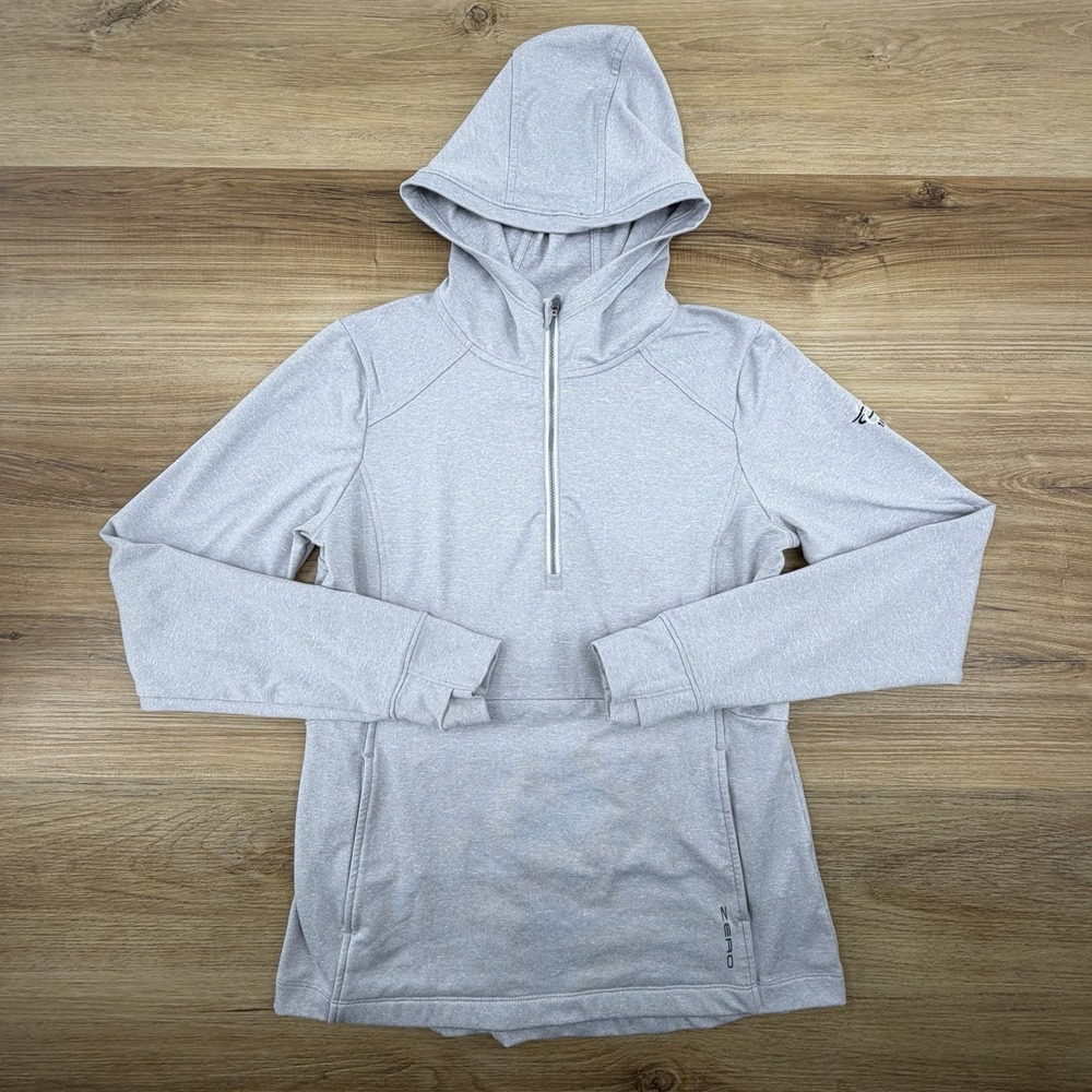 Zero Restriction Women's SMALL Ellie Hoodie Gray 1/4 Zip Pullover Logo On Sleeve